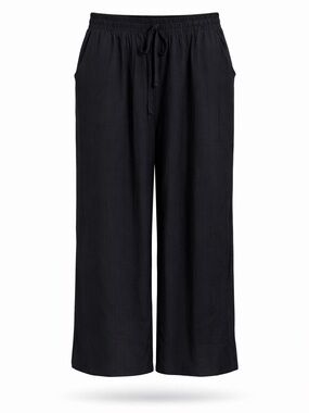 Black Wide Leg Pants Elastic Waist Drawstring Pockets Small
